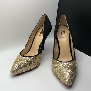 NEW Shoedazzle 7.5 Black and Gold Sequins Pumps